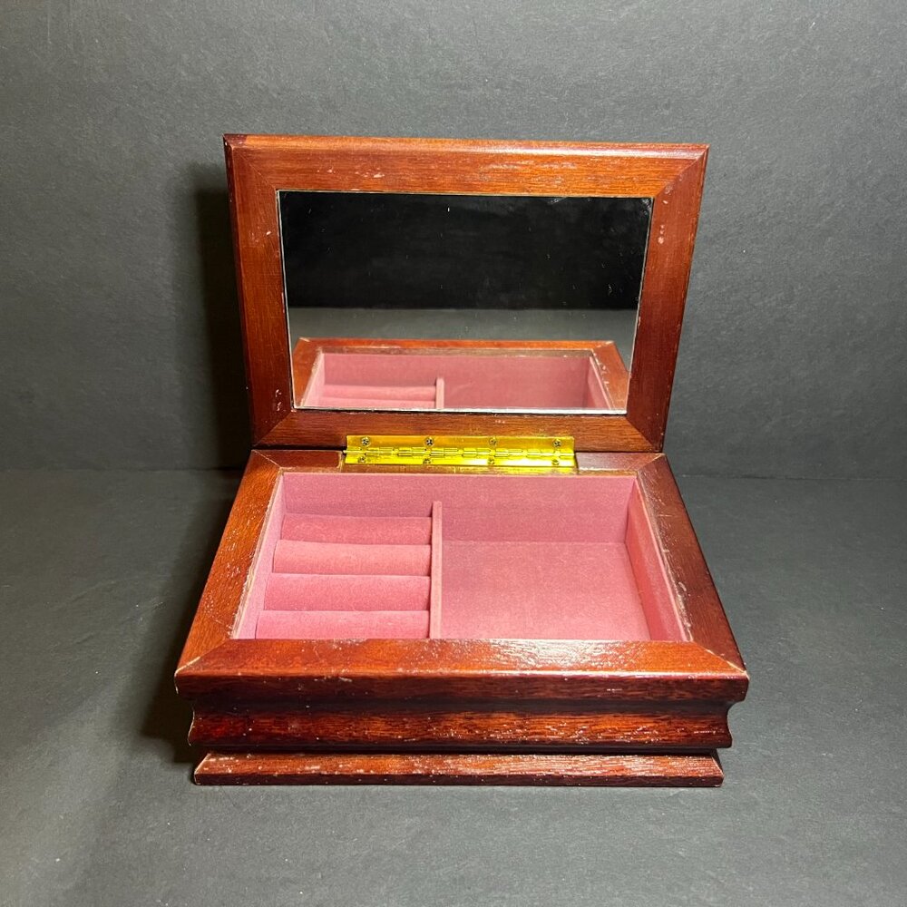 Vintage Floral Tapestry Inlay Wooden Hinged Lid Pink Velvet Lined Jewelry Box - Picture 8 of 10